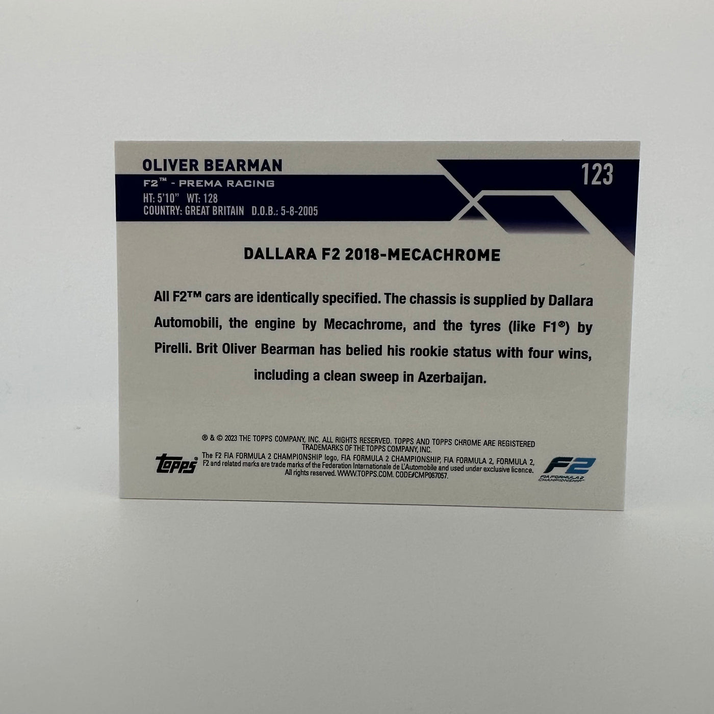9/10 Purple - Oliver Bearman #123 - 2023 Topps Chrome Sapphire