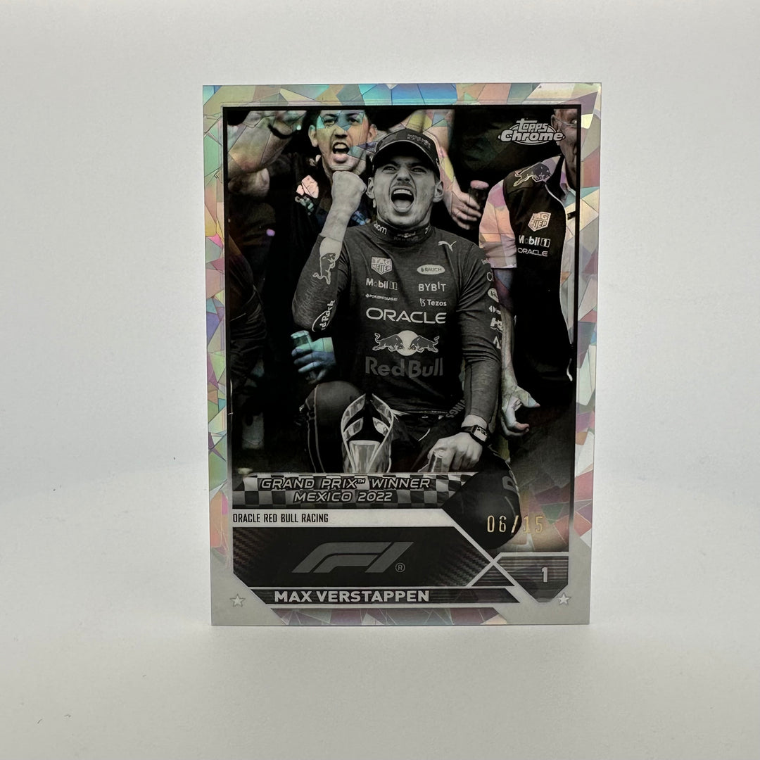 PSA 8 - 06/15 Black & White - Max Verstappen #163 - 2023 Topps Chrome Sapphire