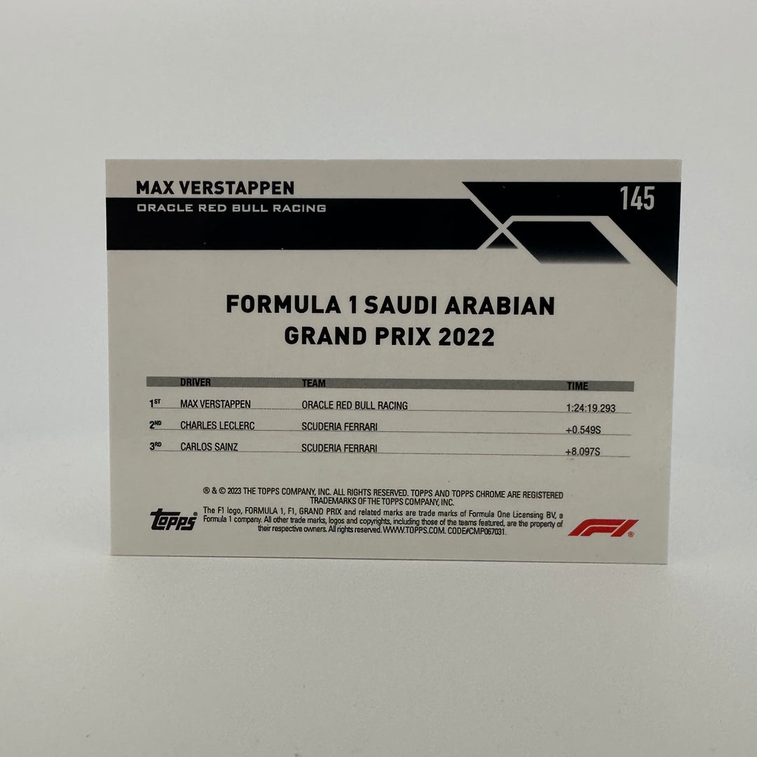 PSA 10 - 09/15 Black & White - Max Verstappen #145 - 2023 Topps Chrome Sapphire