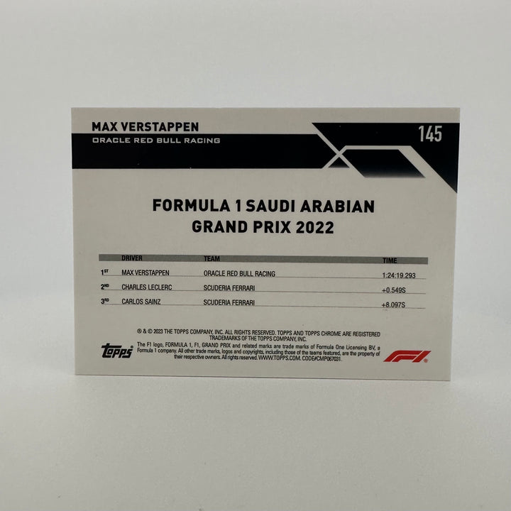 PSA 10 - 09/15 Black & White - Max Verstappen #145 - 2023 Topps Chrome Sapphire