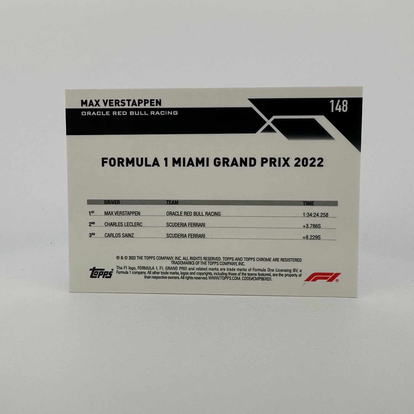 9/15 Black & White - Max Verstappen #148 - 2023 Topps Chrome Sapphire