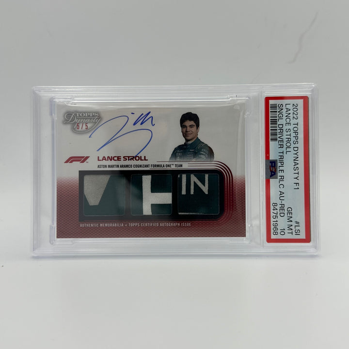PSA 10 - 5/5 Red - Lance Stroll #LSI - 2022 Topps Dynasty Triple Relic