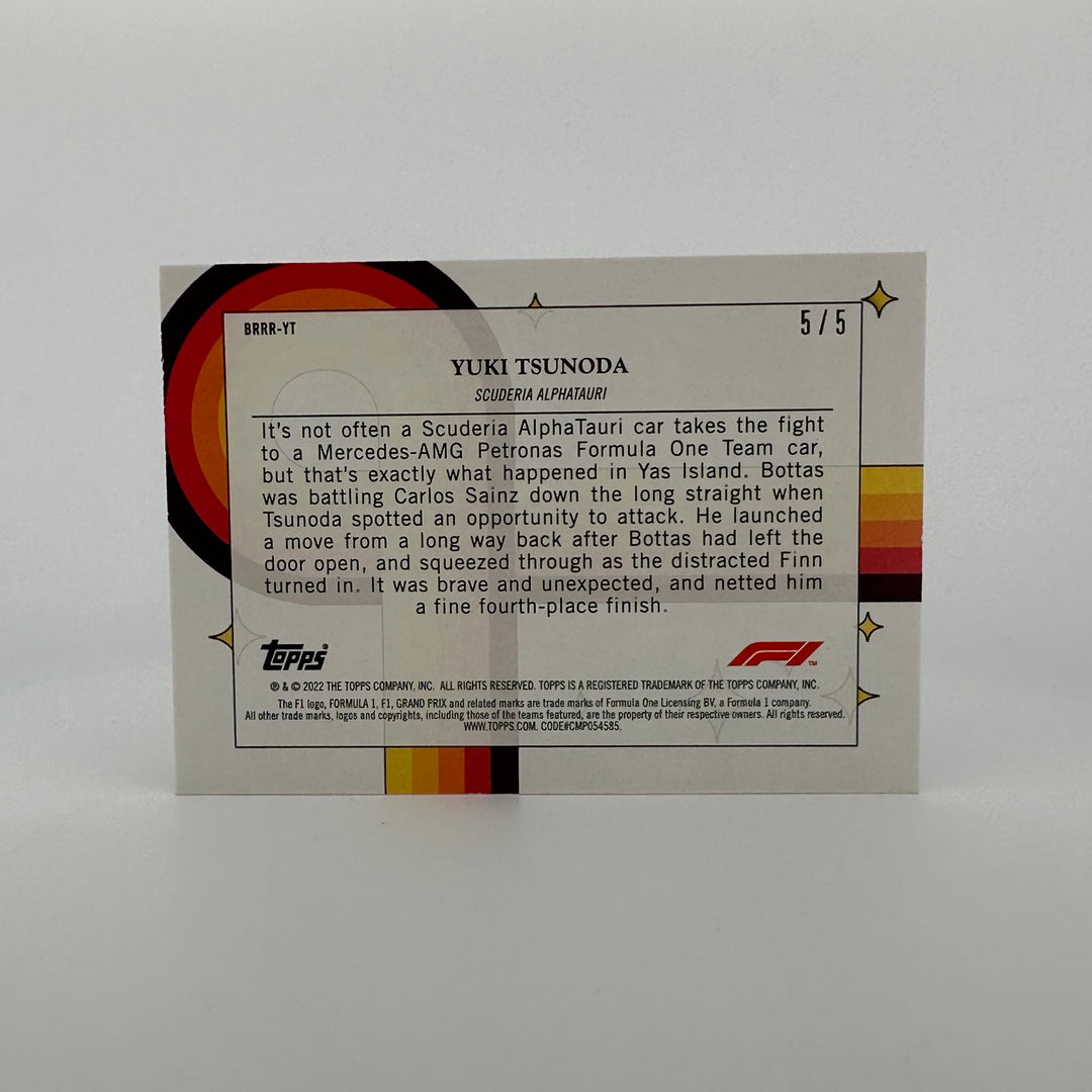 5/5 Red - Yuki Tsunoda - 2022 Topps Formula 1 - Bounce, Rock, Race, Rolle