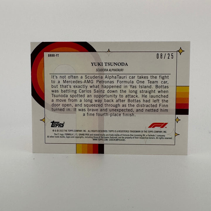 08/25 Orange - Yuki Tsunoda - 2022 Topps Formula 1 - Bounce, Rock, Race, Roll