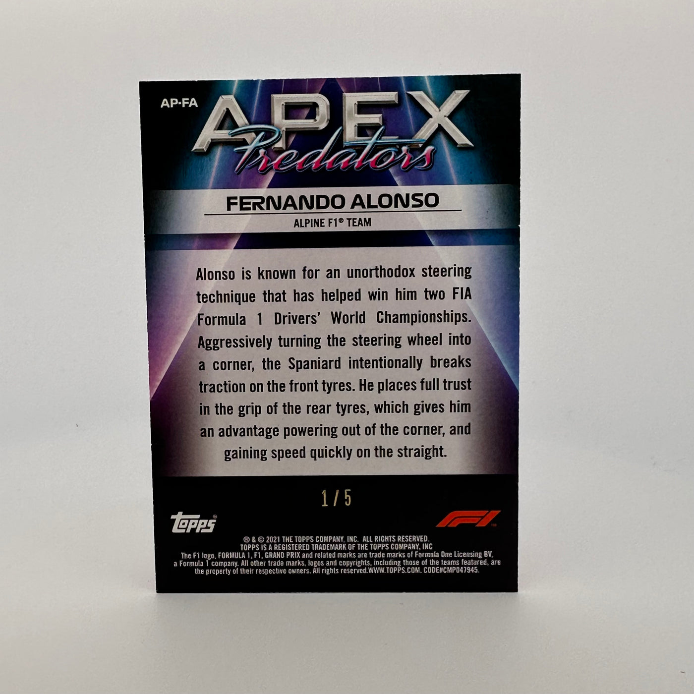 1/5 Red - Fernando Alonso #APFA - 2021 Formula 1 - Apex  Predators