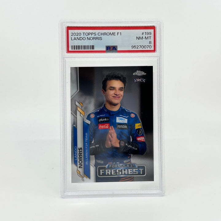 PSA 8 - Lando Norris #199 - 2020 Topps Chrome F1 - F1's Freshest - Rookie Card