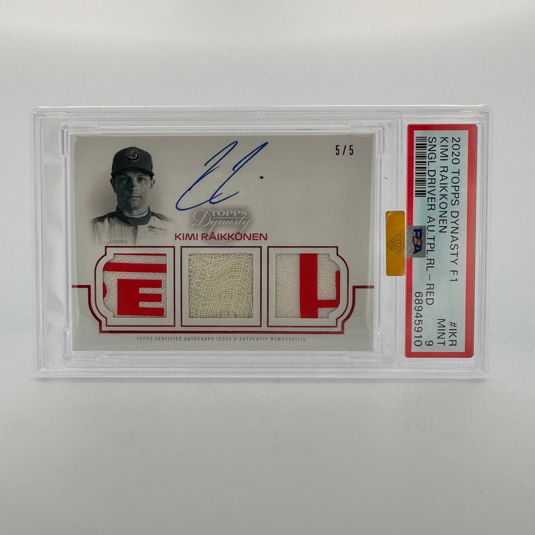 PSA 9 - 5/5 Kimi Raikkonen #TRA-IKR - Red - 2020 Dynasty Triple Relic Autograph