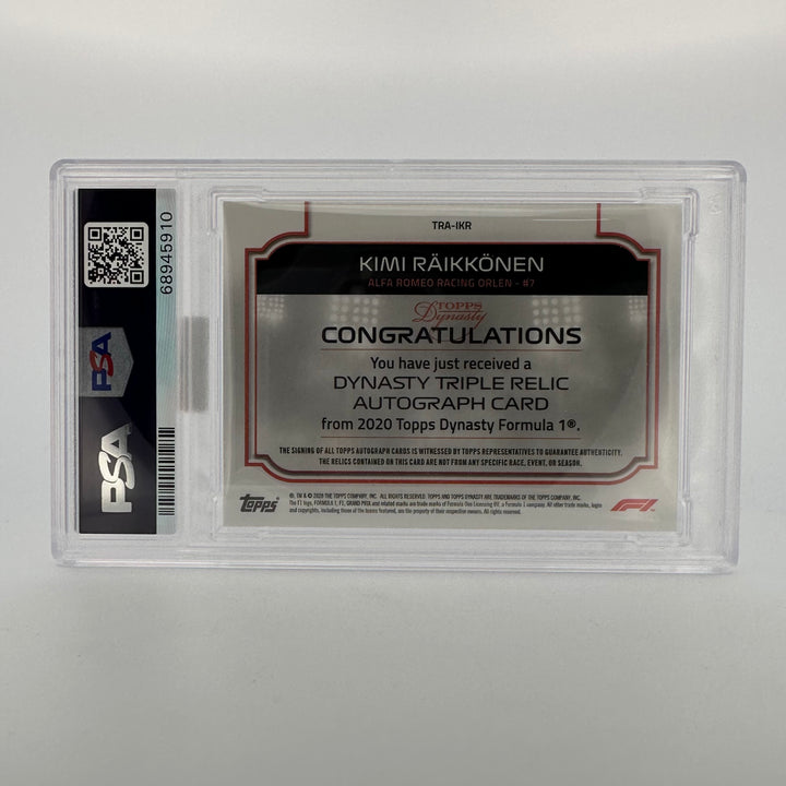 PSA 9 - 5/5 Kimi Raikkonen #TRA-IKR - Red - 2020 Dynasty Triple Relic Autograph