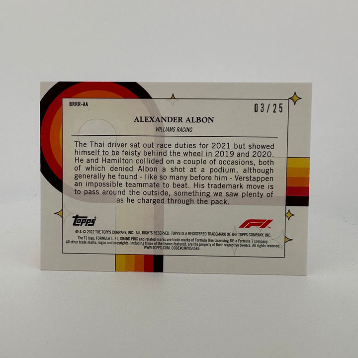 3/25 Orange - Alexander Albon - 2022 Topps Formula 1 - Bounce, Rock, Race, Roll