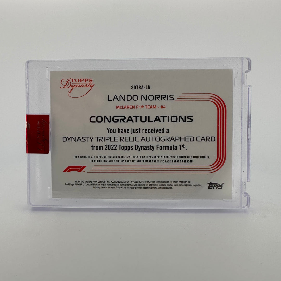 08/10 Silver - Lando Norris #SDTRA-LN - 2022 Topps Dynasty Triple Relic Autograph