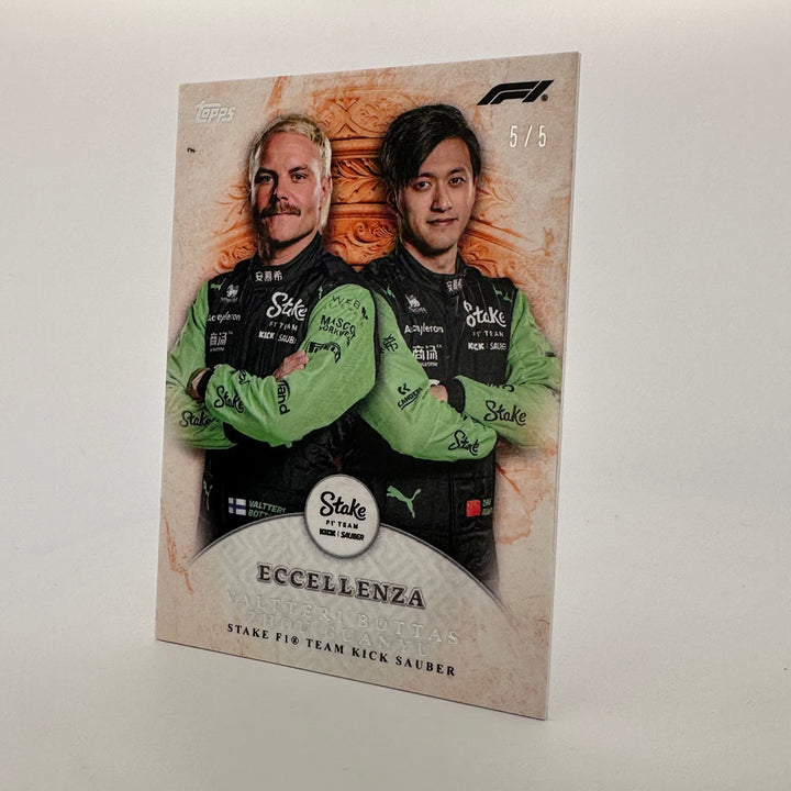 5/5 Stake - Valtteri Bottas / Zhou Guanyu - Squadra - Orange - 2024 Topps Eccellenza F1