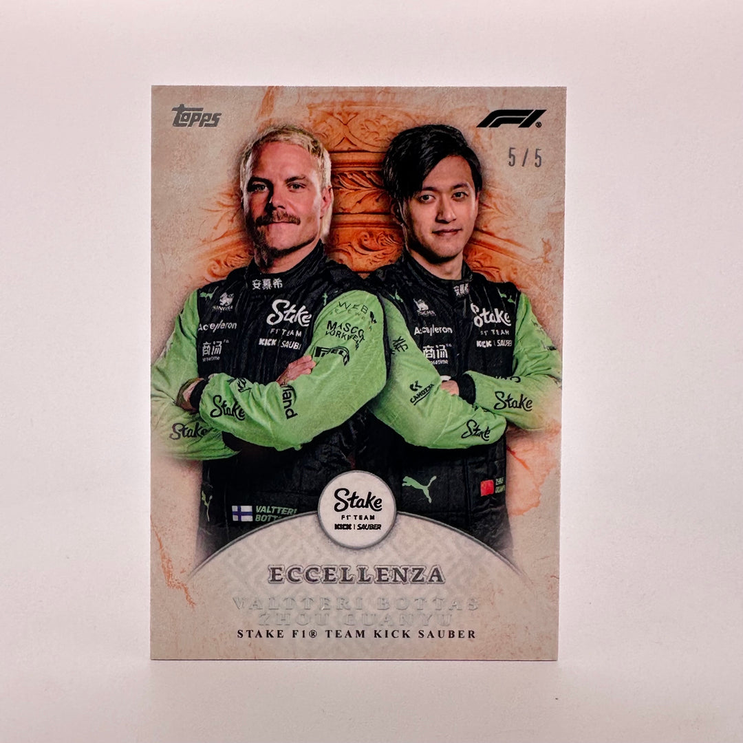 5/5 Stake - Valtteri Bottas / Zhou Guanyu - Squadra - Orange - 2024 Topps Eccellenza F1