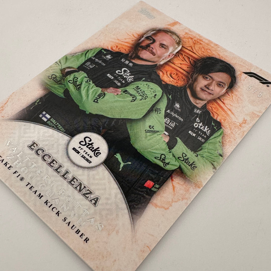 5/5 Stake - Valtteri Bottas / Zhou Guanyu - Squadra - Orange - 2024 Topps Eccellenza F1