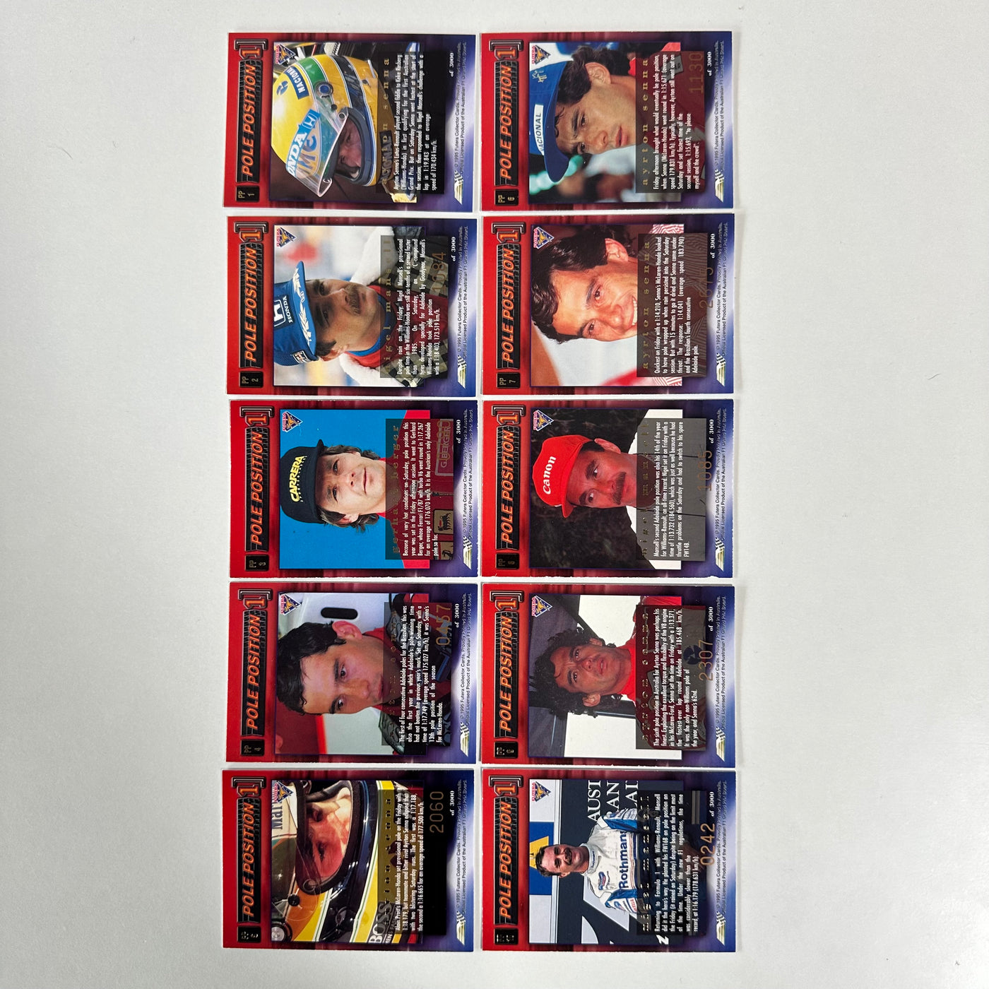 Futera 1995 - Pole Position Complete Set  of 10 /3000 Cards - #PP1-10