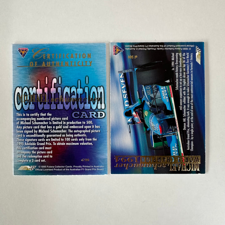 Futera 1995 - Michael Schumacher /500 - 1st World Championship + Certification Card