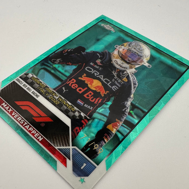 71/99 Aqua - Max Verstappen #159 - 2023 Topps Chrome Sapphire