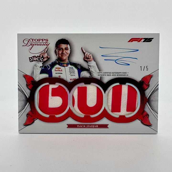 1/5 Isack Hadjar #SDTRA-IHAI - "The Bull" Triple Relic Auto - 2025 Topps Dynasty