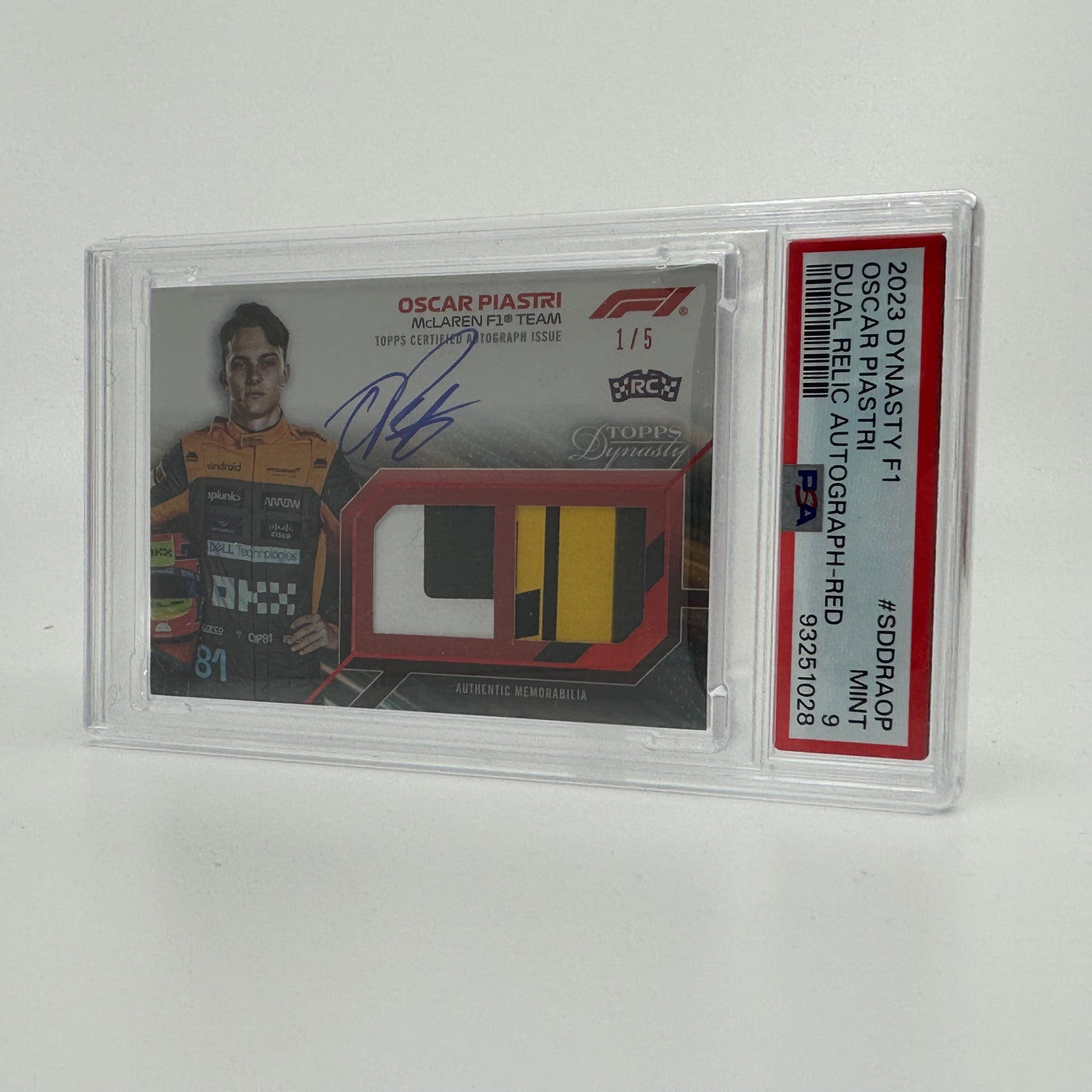 1/5 Red - Oscar Piastri #SDDRA-OP - 2023 Topps Dynasty Dual Relic - Rookie Card