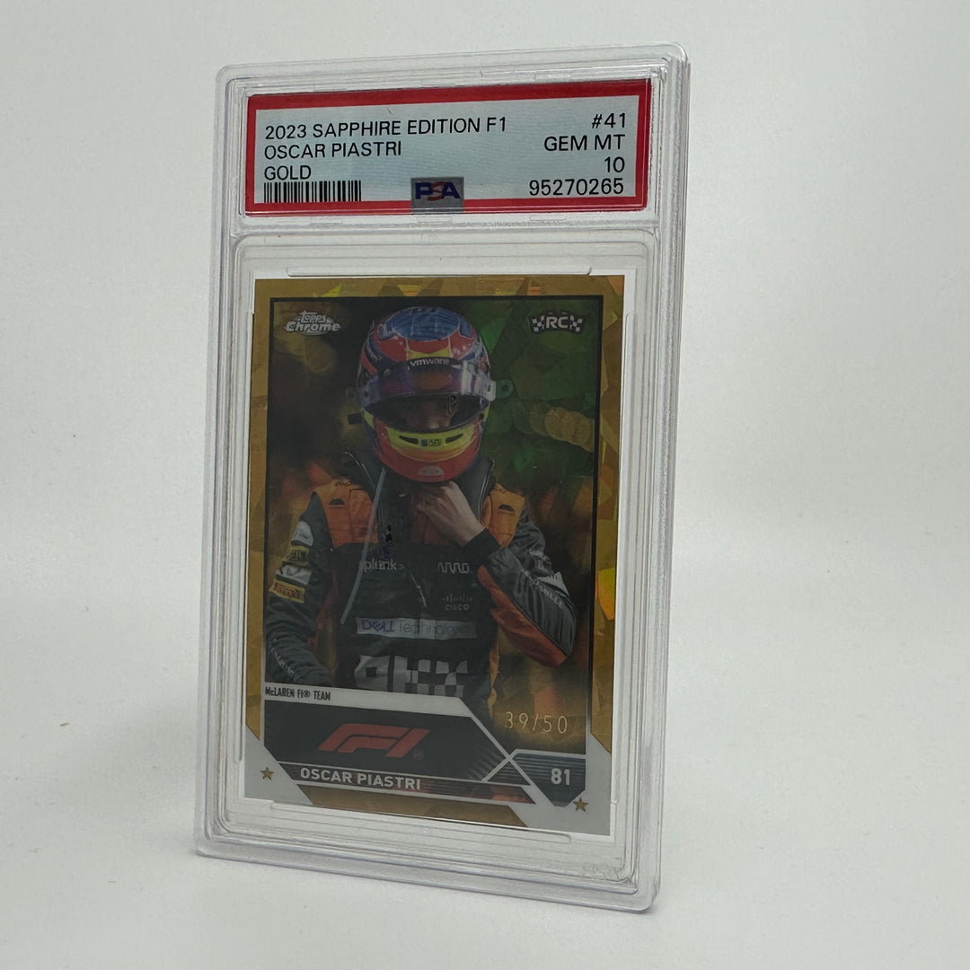 PSA 10 - 39/50 Oscar Piastri #41 - Gold - Sapphire - 2023 Topps Chrome F1 - Rookie Card