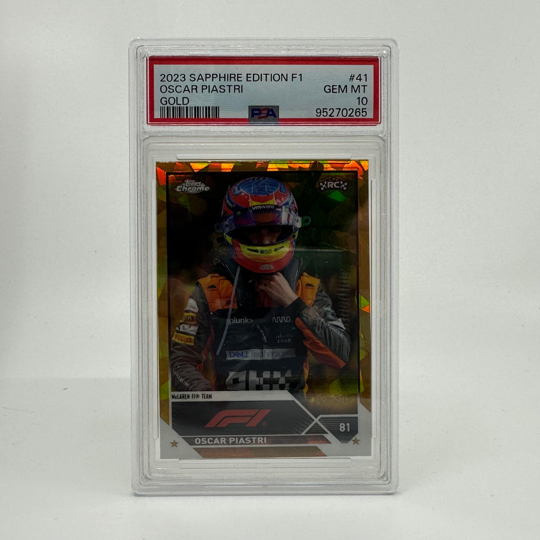 PSA 10 - 39/50 Oscar Piastri #41 - Gold - Sapphire - 2023 Topps Chrome F1 - Rookie Card