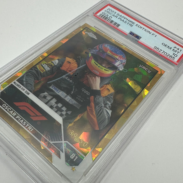 PSA 10 - 39/50 Oscar Piastri #41 - Gold - Sapphire - 2023 Topps Chrome F1 - Rookie Card