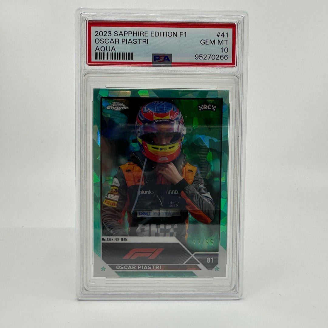 PSA 10 - 99/99 Oscar Piastri #41 - Aqua - Sapphire - 2023 Topps Chrome F1 - Rookie Card
