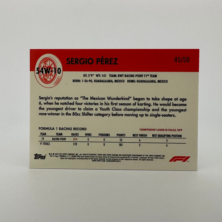 45/50 Sergio Perez #54W-10 - Gold - 2020 Topps chrome F1