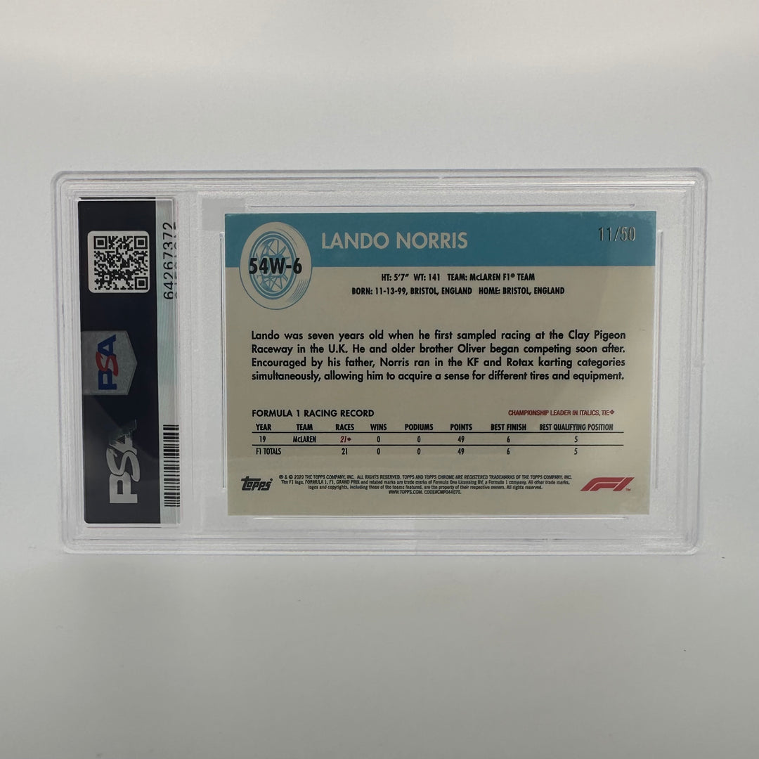 PSA 9 - 11/50 Lando Norris #54W-6 - Gold - 2020 Topps Chrome F1 - Rookie Card