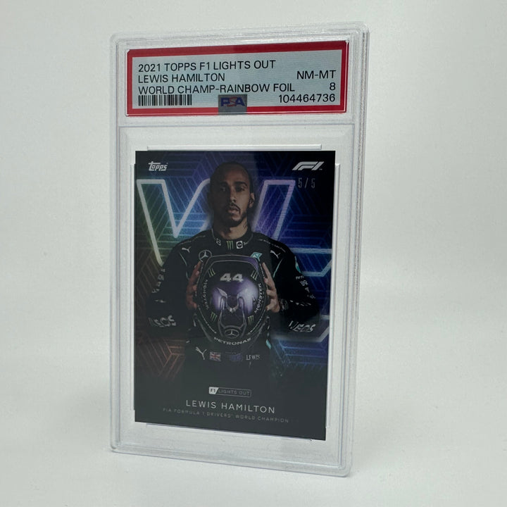 PSA 8 - 5/5 Lewis Hamilton - Driver World Champion - Rainbow Foil