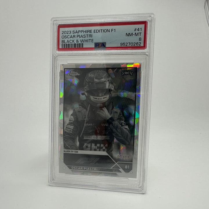 PSA 8 - 07/15 Oscar Piastri #41 - Black & White - Sapphire Edition - 2023 Topps Chrome F1 - Rookie Card