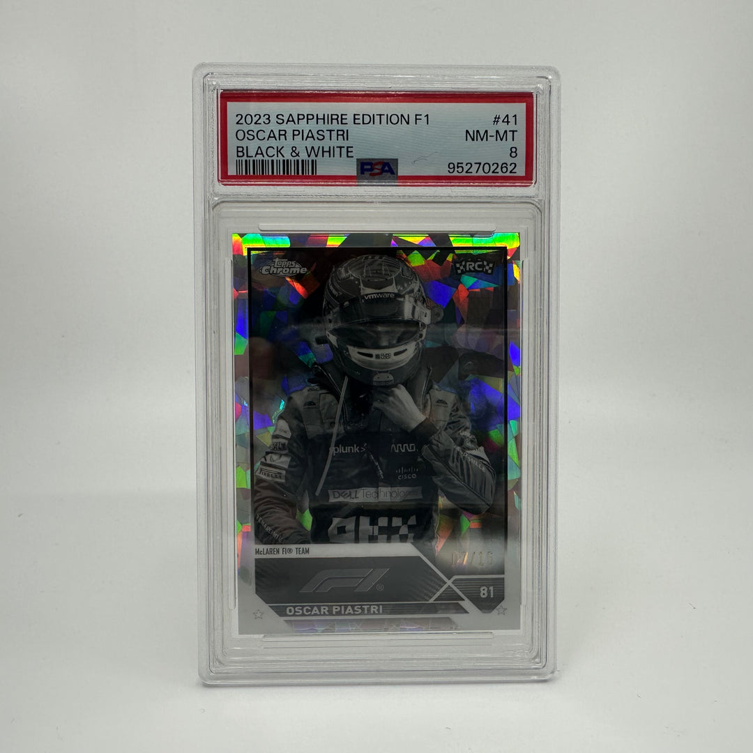PSA 8 - 07/15 Oscar Piastri #41 - Black & White - Sapphire Edition - 2023 Topps Chrome F1 - Rookie Card