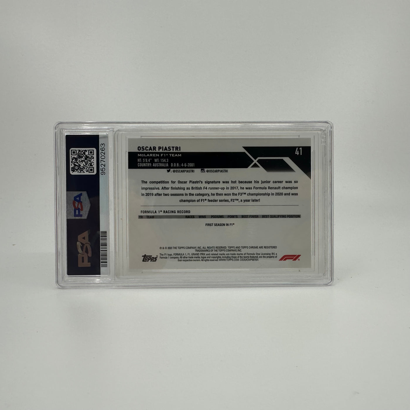 PSA 7 - 10/25 Oscar Piastri #41 - Orange - Sapphire Edition - 2023 Topps Chrome F1 - Rookie Card