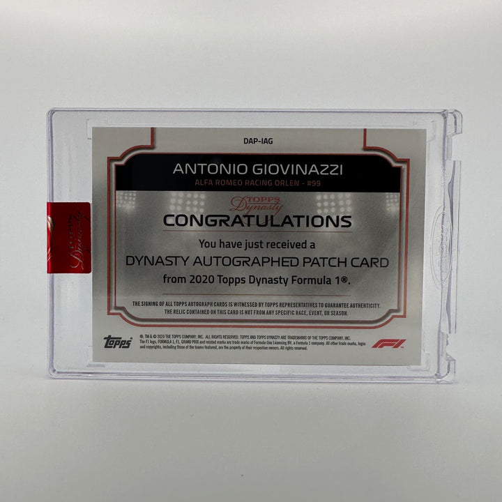 09/10 Silver - Antonio Giovinazzi #DAP-IAG - Single - Auto Patch - 2020 Topps Dynasty F1