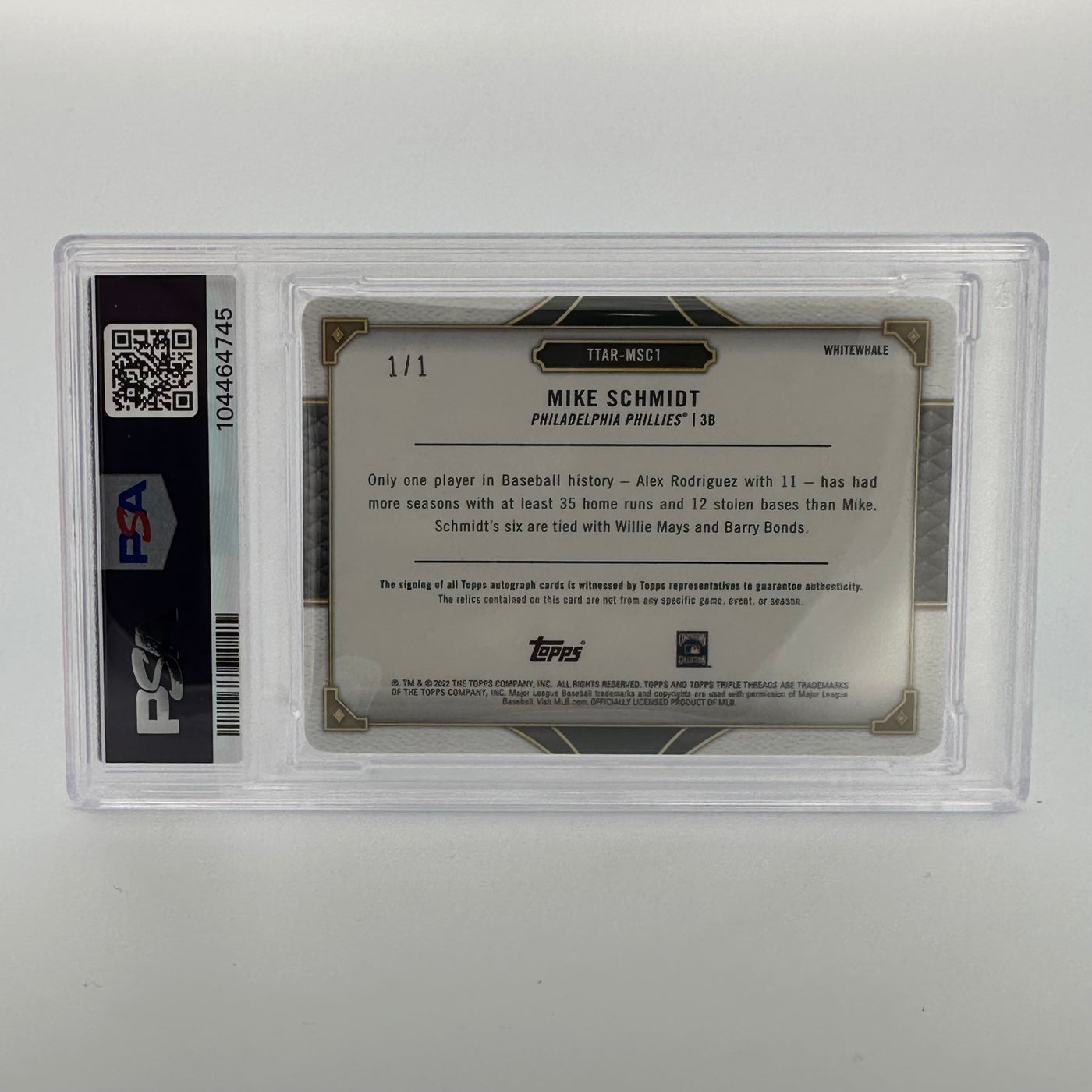 1/1 - PSA 8 - Mike Schmidt #MSC1 - Auto Relic Black - White Whale - 2022 Triple Threads