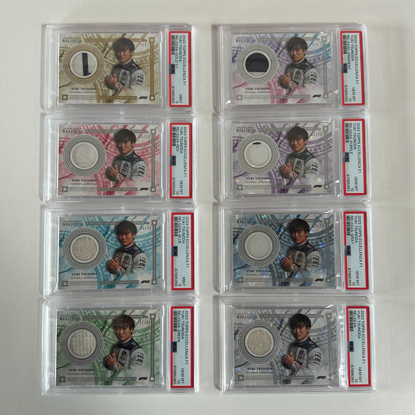 1/1 Gold + Complete Rainbow - Yuki Tsunoda - 2023 Eccellenza Reliquia (PSA9/10)