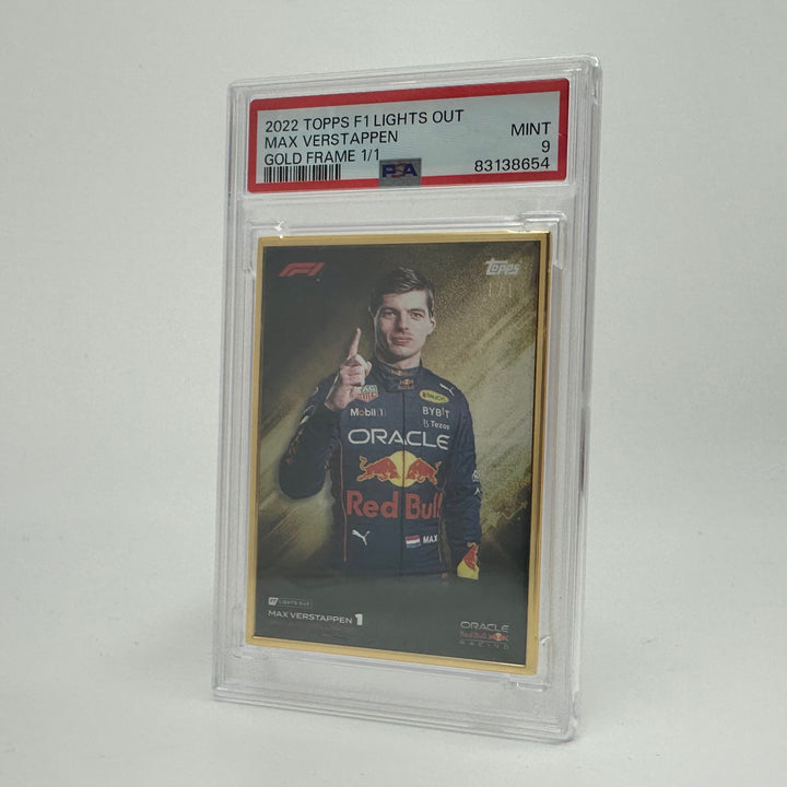 1/1 Gold Frame Red Bull Set - Max Verstappen, Sergio Perez - 2022 Lights Out - PSA9/10