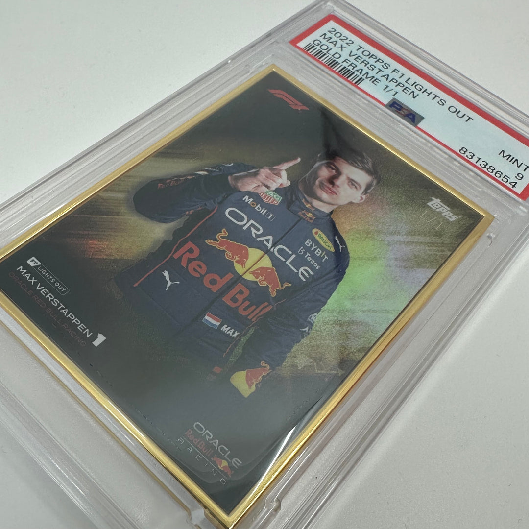 1/1 Gold Frame Red Bull Set - Max Verstappen, Sergio Perez - 2022 Lights Out - PSA9/10
