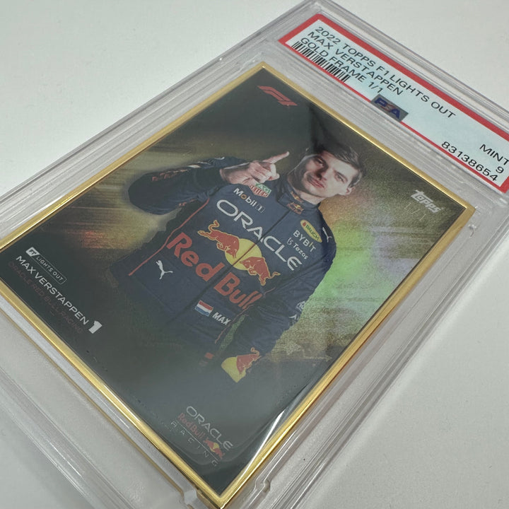 1/1 Gold Frame Red Bull Set - Max Verstappen, Sergio Perez - 2022 Lights Out - PSA9/10
