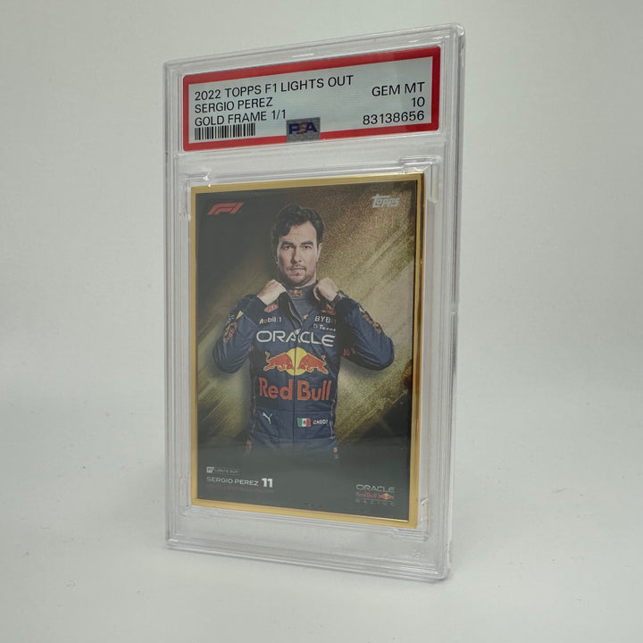 1/1 Gold Frame Red Bull Set - Max Verstappen, Sergio Perez - 2022 Lights Out - PSA9/10