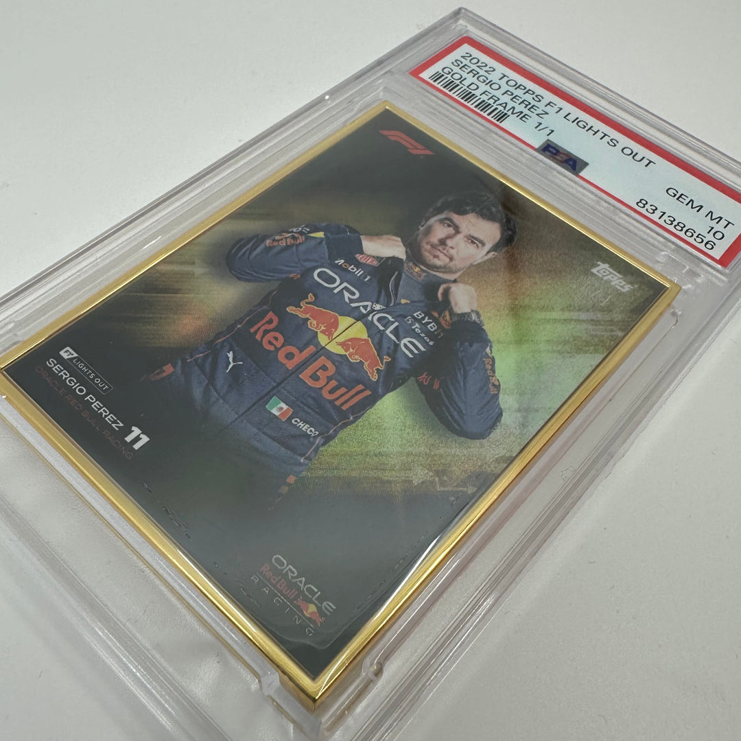 1/1 Gold Frame Red Bull Set - Max Verstappen, Sergio Perez - 2022 Lights Out - PSA9/10