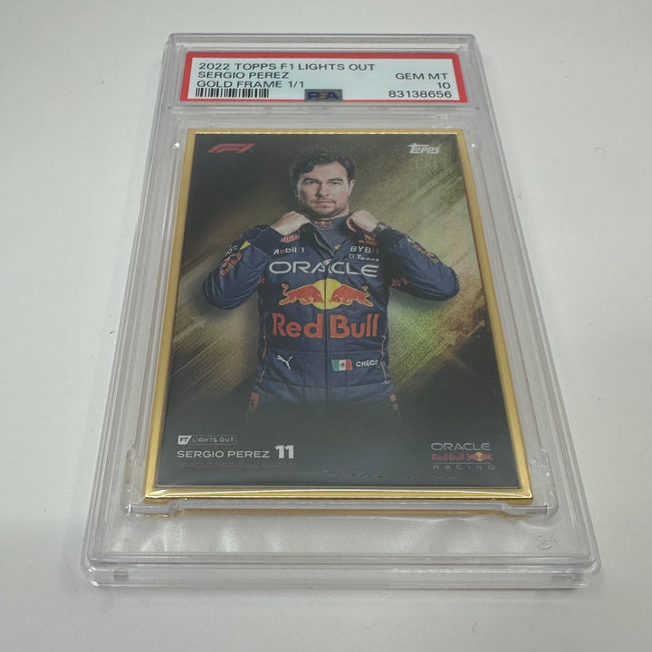 1/1 Gold Frame Red Bull Set - Max Verstappen, Sergio Perez - 2022 Lights Out - PSA9/10