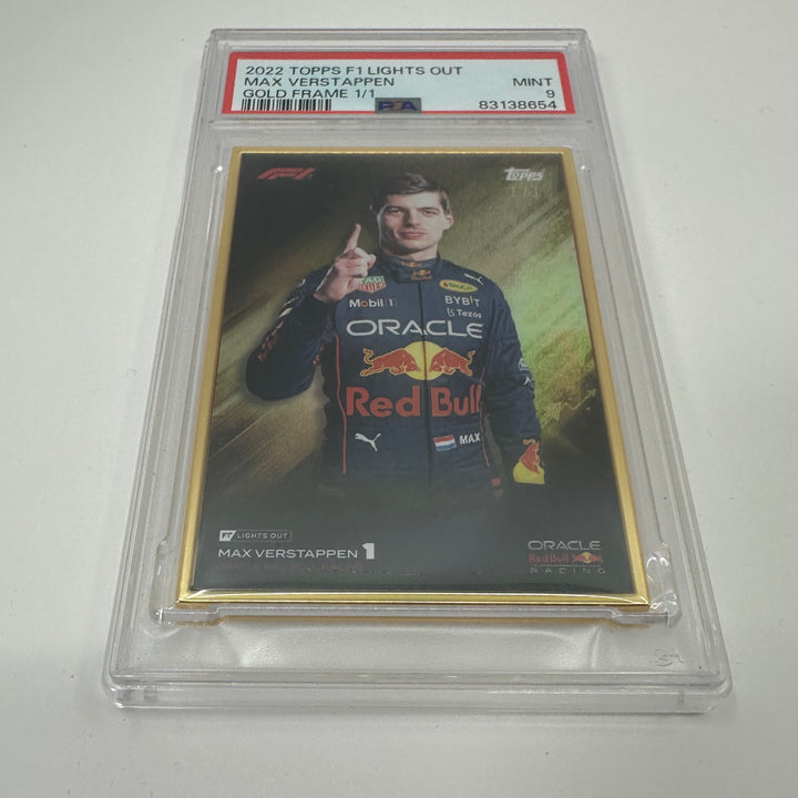 1/1 Gold Frame Red Bull Set - Max Verstappen, Sergio Perez - 2022 Lights Out - PSA9/10
