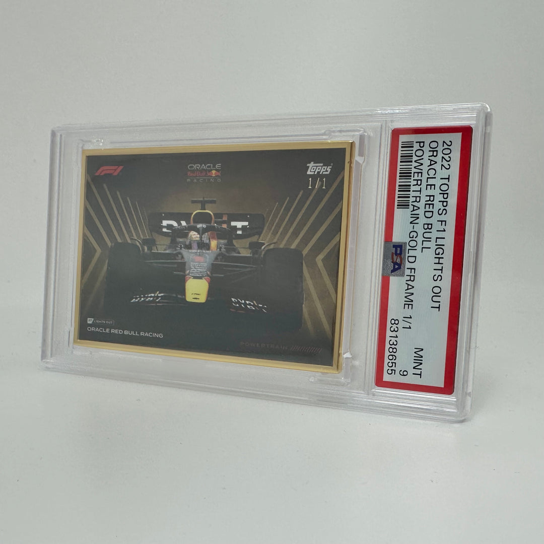 1/1 Gold Frame Red Bull Set - Max Verstappen, Sergio Perez - 2022 Lights Out - PSA9/10