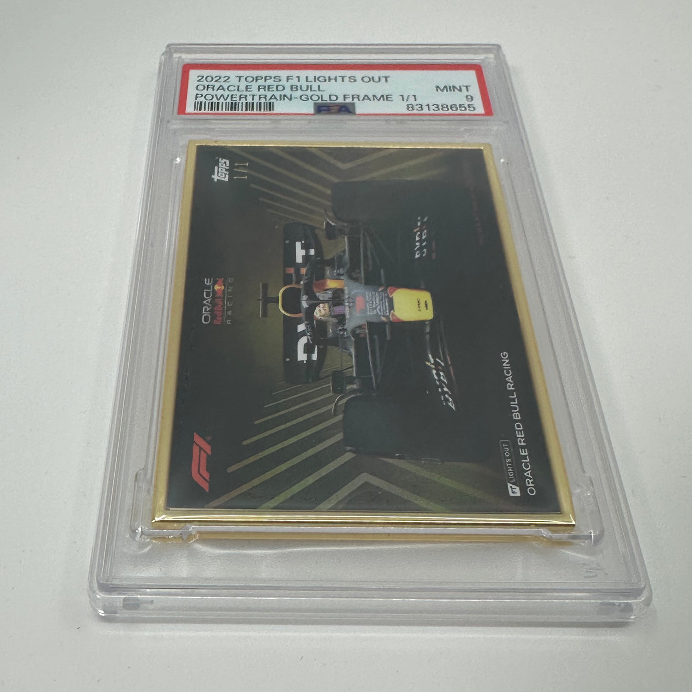 1/1 Gold Frame Red Bull Set - Max Verstappen, Sergio Perez - 2022 Lights Out - PSA9/10