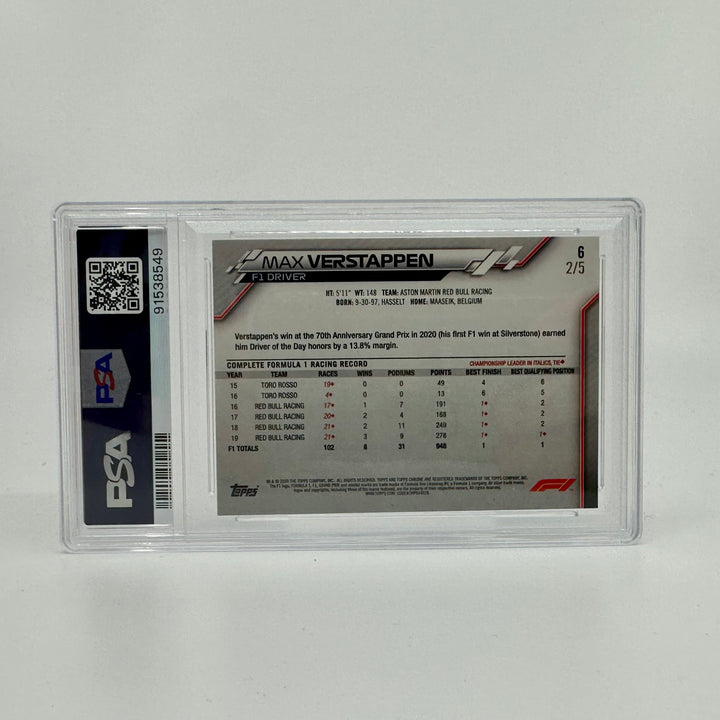 PSA 8 - 2/5 Max Verstappen #6 - Red Wave Refractor - 2020 Chrome F1 (POP1)