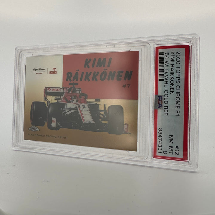 PSA 8 - 32/50 Kimi Raikkonen #12 - 54WLD/WHL - 2020 Topps Chrome F1 - Gold Refractor