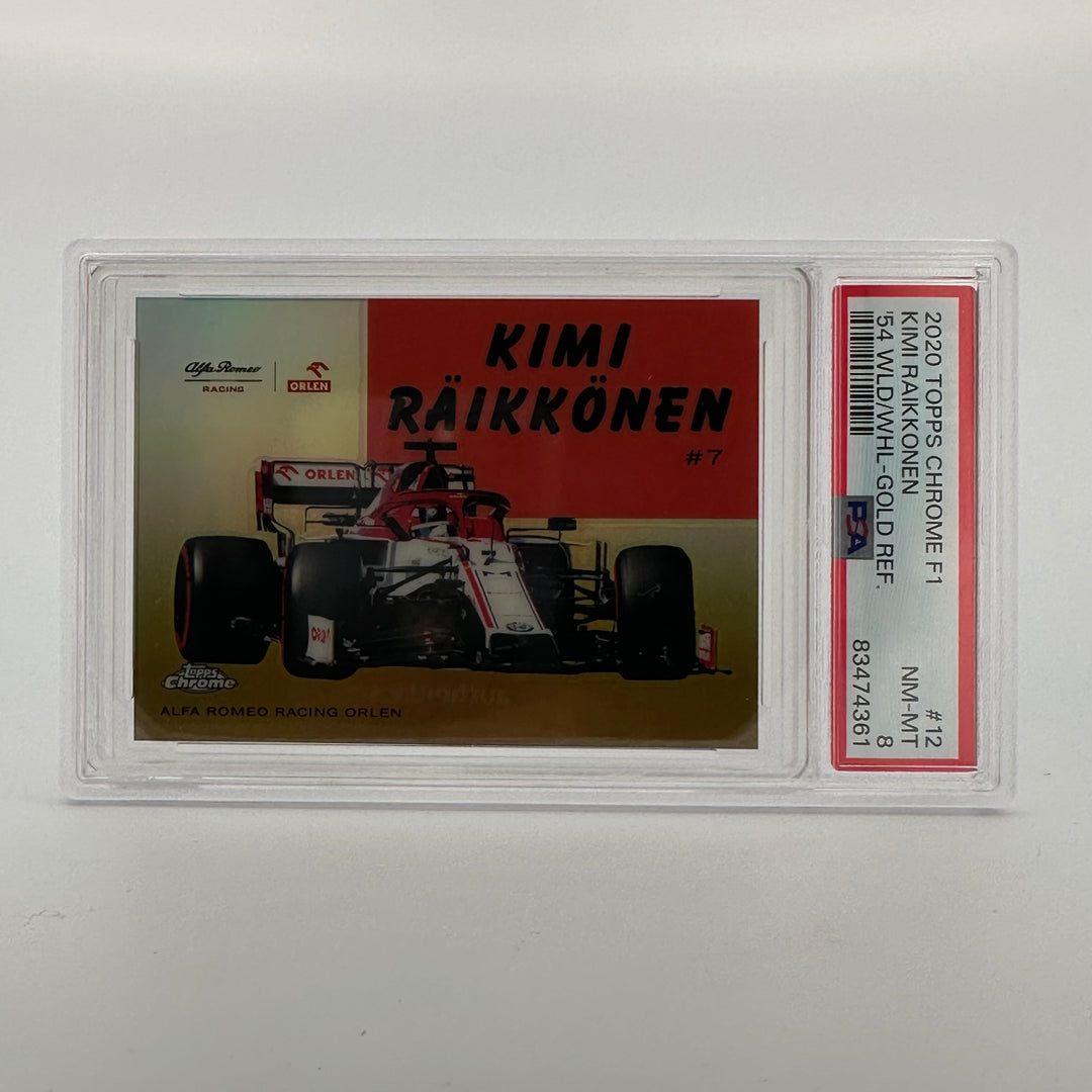 PSA 8 - 32/50 Kimi Raikkonen #12 - 54WLD/WHL - 2020 Topps Chrome F1 - Gold Refractor