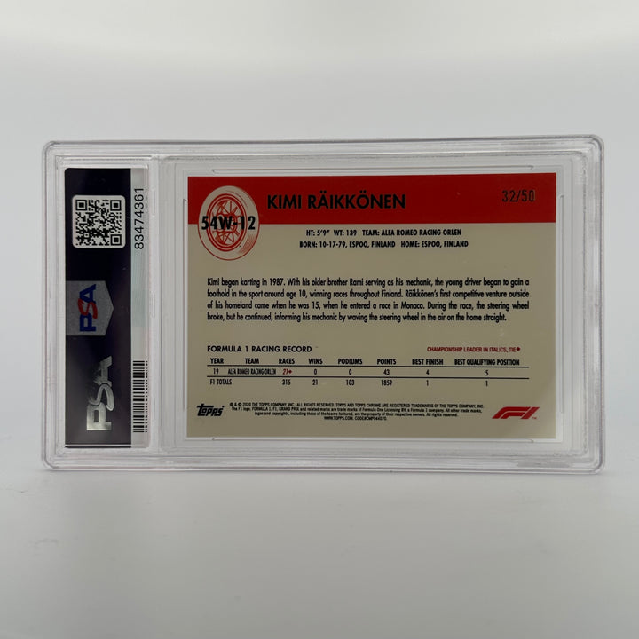 PSA 8 - 32/50 Kimi Raikkonen #12 - 54WLD/WHL - 2020 Topps Chrome F1 - Gold Refractor