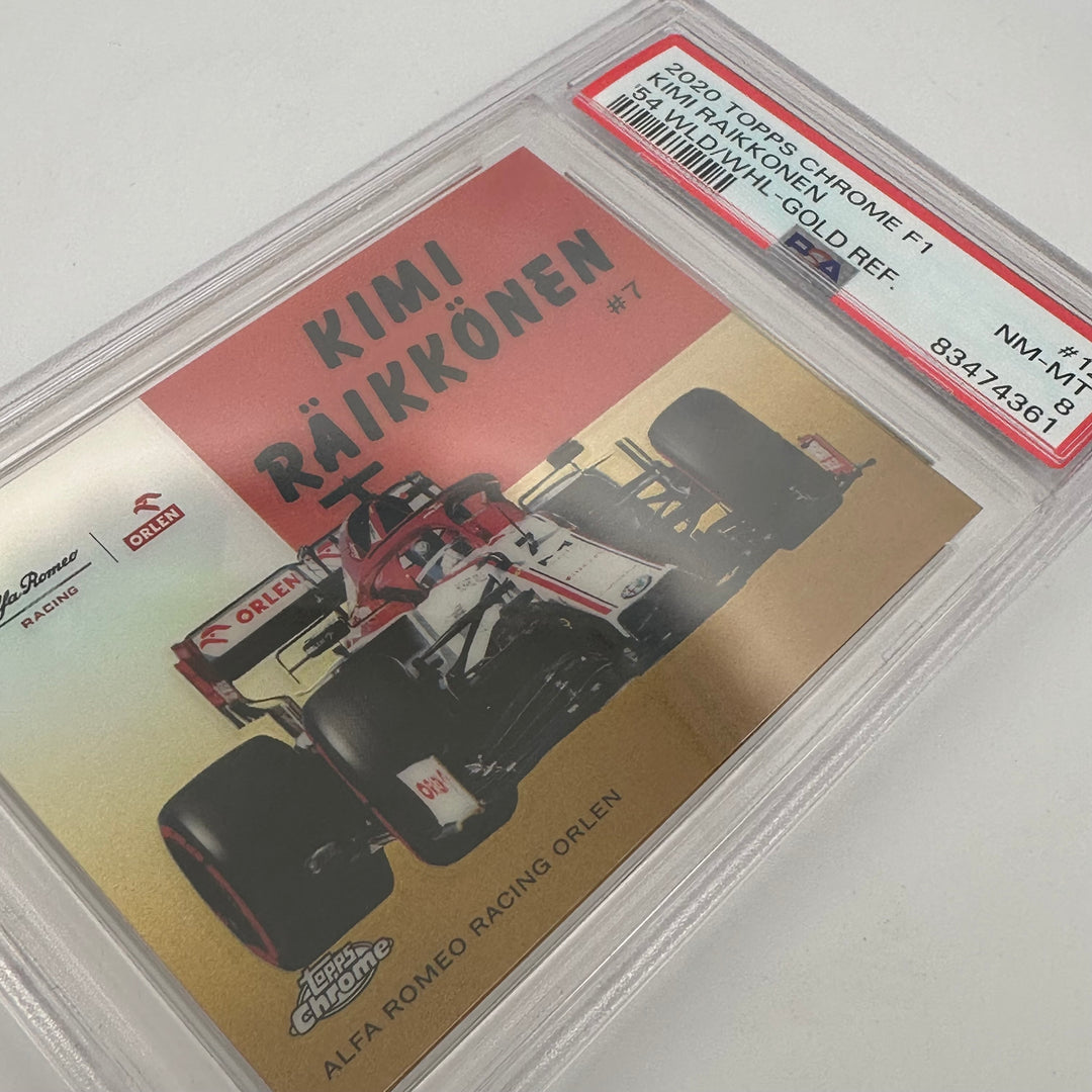 PSA 8 - 32/50 Kimi Raikkonen #12 - 54WLD/WHL - 2020 Topps Chrome F1 - Gold Refractor