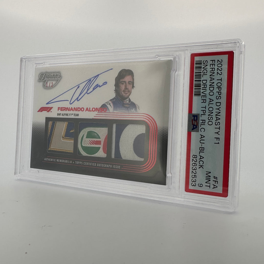 PSA 9 - 1/2 Fernando Alonso #SDTRA-FA - 2022 Topps Dynasty - Triple Relic Autograph